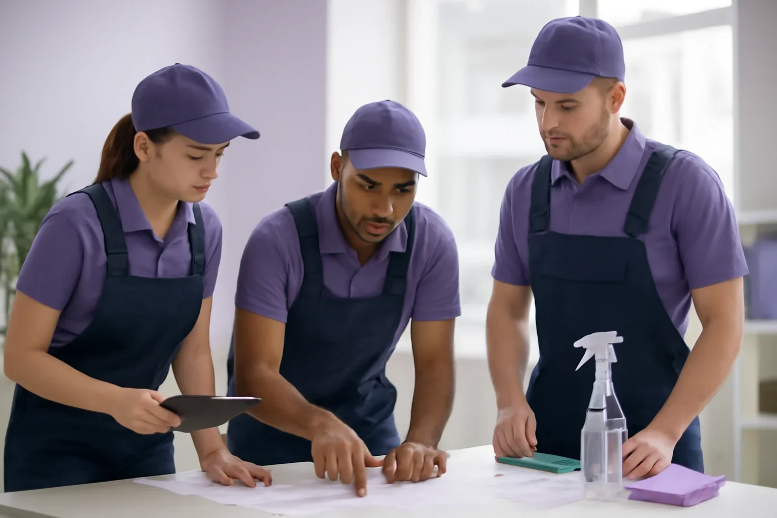 Window cleaning team planning a Regina service visit