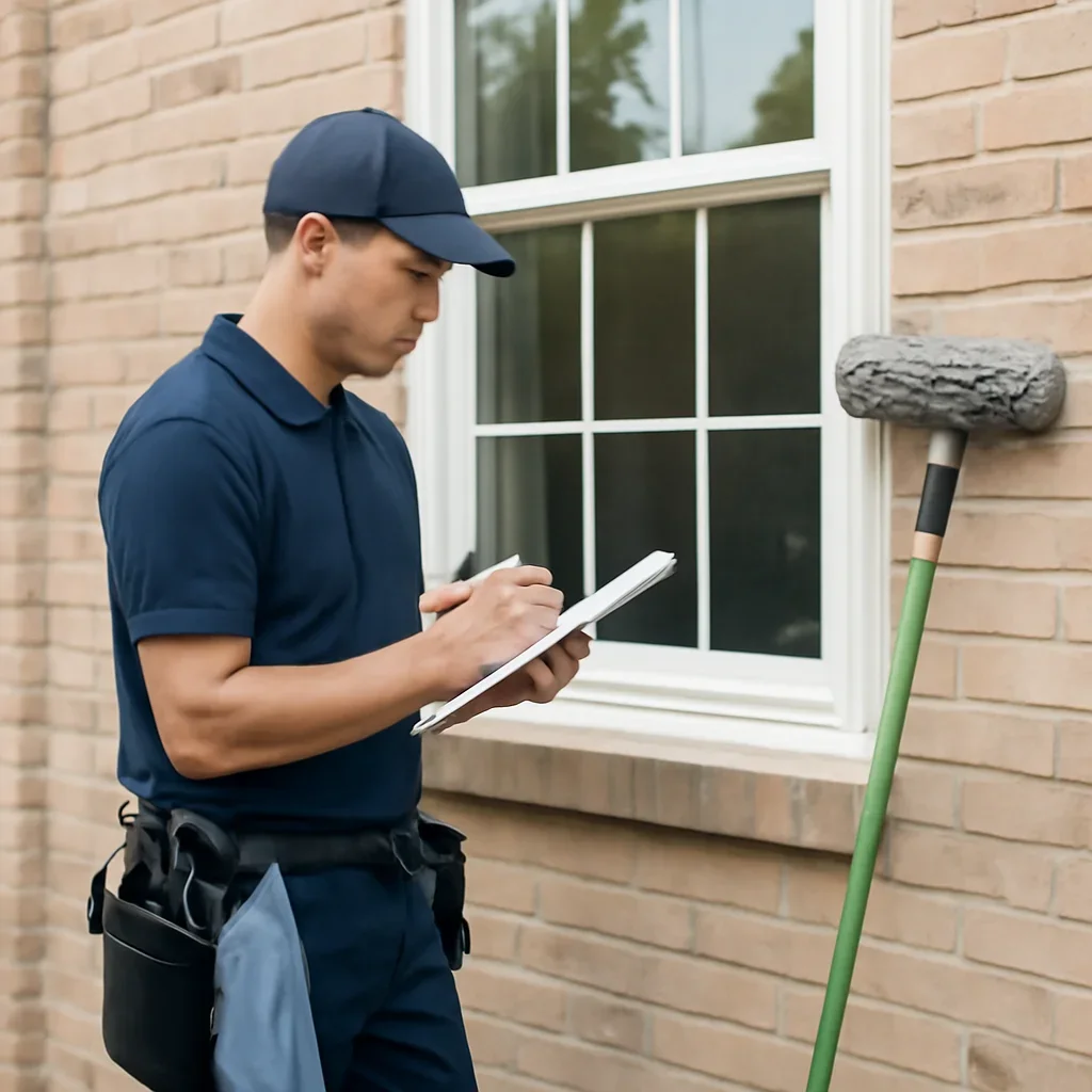 Careful window cleaning process at a property