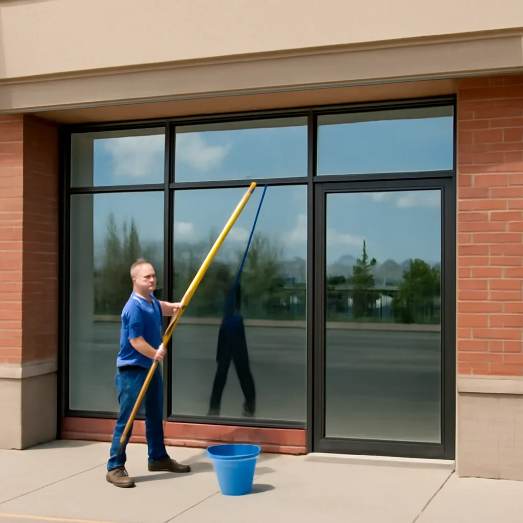 Commercial window cleaning for a Regina storefront