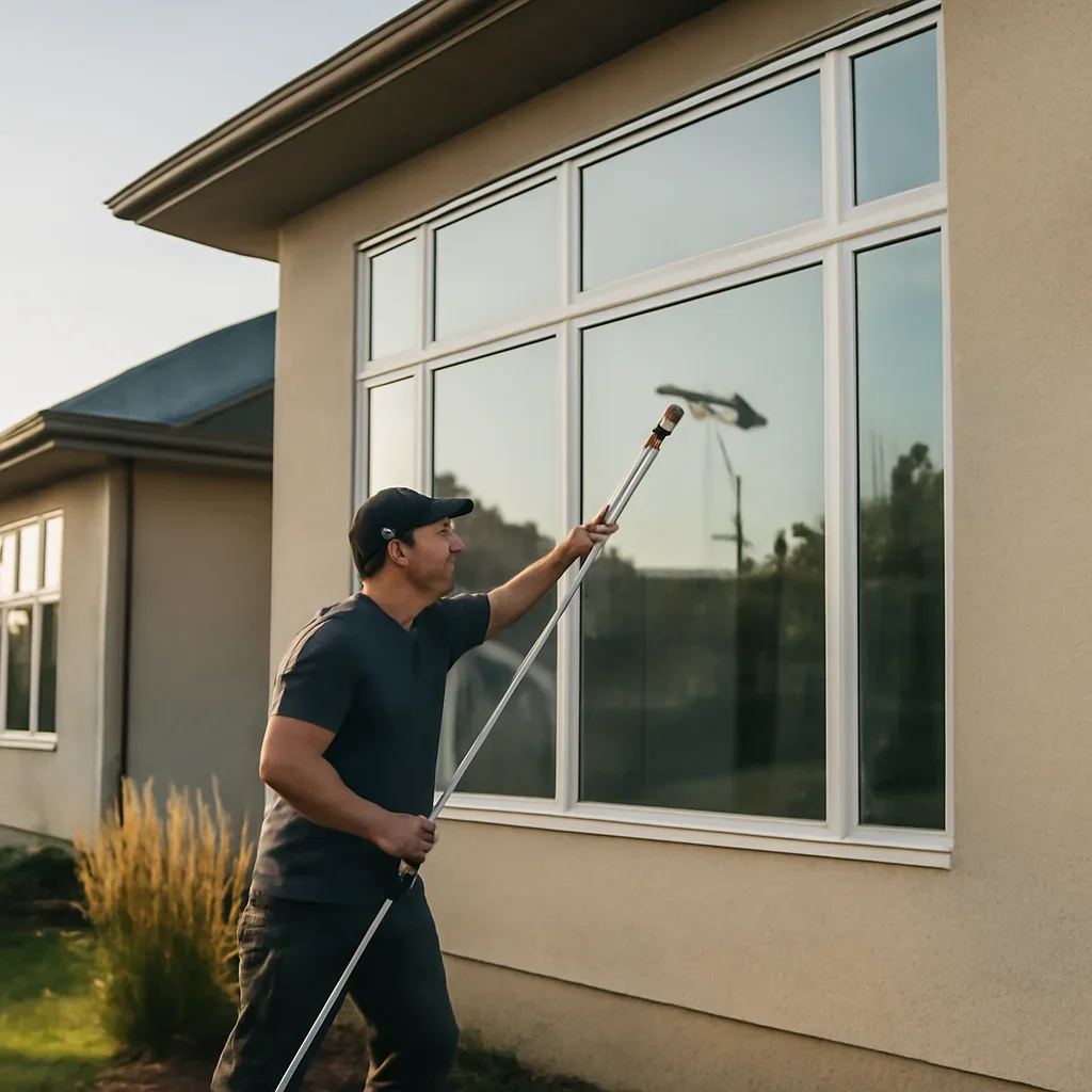 Residential window cleaning at a Regina home