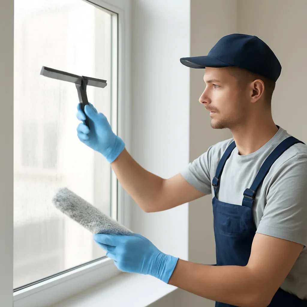 Technician working through the interior window cleaning process