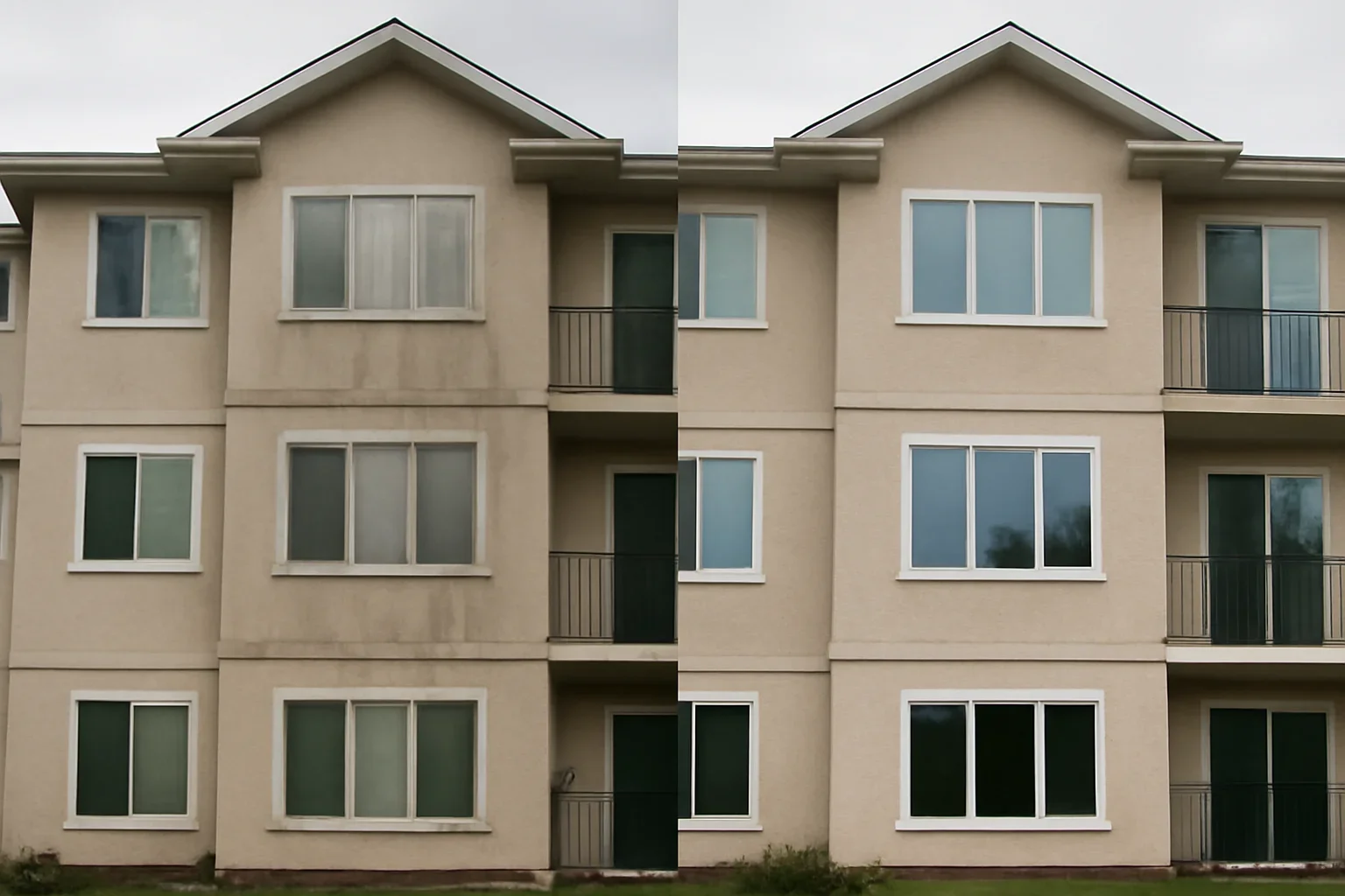 Before and after scene for case study: multi-unit residential window cleaning regina
