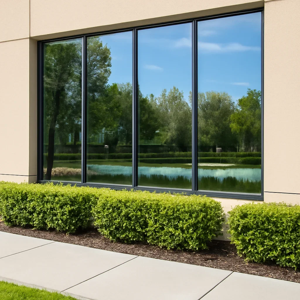 Clear windows after office window cleaning
