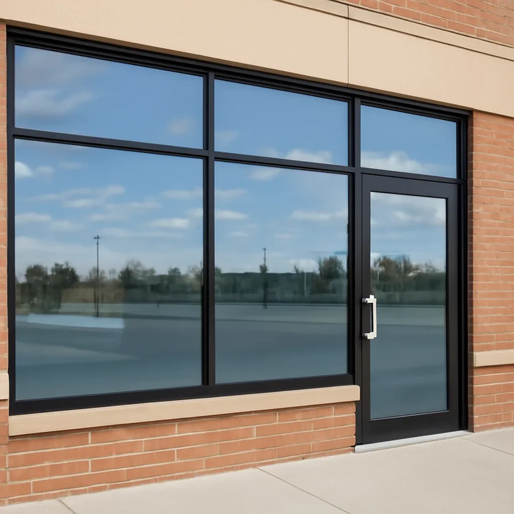 Finished result from case study: retail storefront window cleaning regina