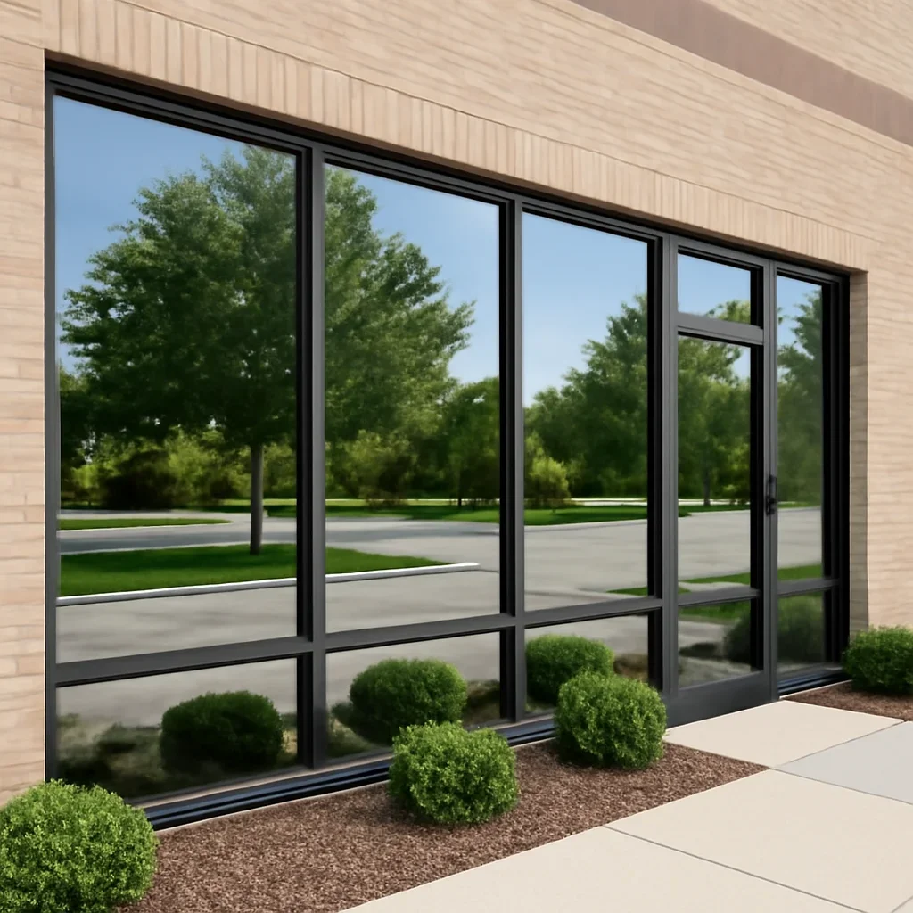 Clear windows after storefront window cleaning